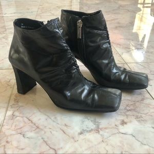 ALDO Square Heel Black Leather Ankle Boots
